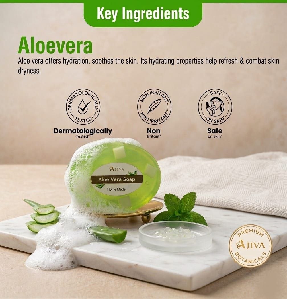 Ajiva Aloe Vera Handmade Body Cleanser Soap for Men and Women (100g, Pack of 4)