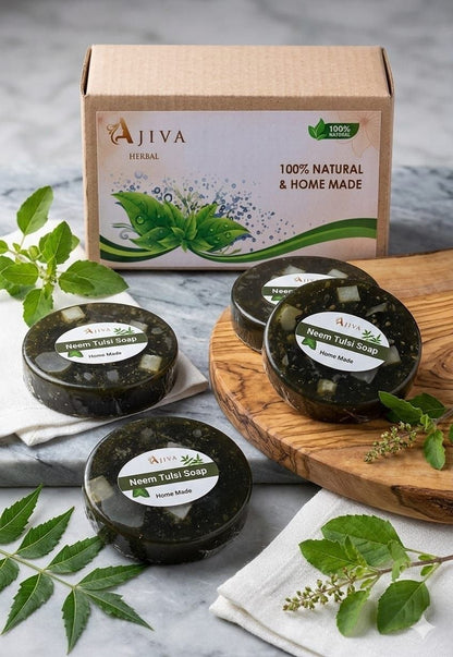 Ajiva Neem Tulsi Herbal Body Cleanser Soap for Men and Women (100g, Pack of 4)