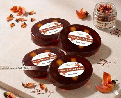 Hand Made Real Kesar Bath soap for Unisex, Best for All types of skin (pack of 4) 100g each